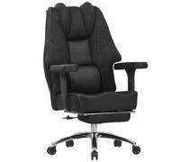 VECELO Fauteuil de Bureau en Maille 180kg, Chaise de Bureau Ergonomique Grande Taille avec Coussin d'Assise Extra Épais, Repose-Pied, Soutien Lombaire et Accoudoirs, Noir