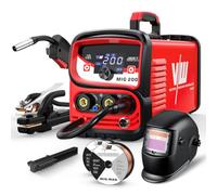 VECTOR WELDING Poste à Souder Fil Fourré 200A, Soudeur MIG Inverter 4 en 1 | MIG avec Gaz, Flux MIG sans Gaz, MMA et Lift-TIG, Écran LED Numérique, Contrôle MCU, IGBT, avec Fils et Casque de Soudage