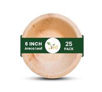 Ved 25 Bol en feuille d'arec biodégradable et écologique moyen 6" 25 cm (300 ml), bols de service jetables ronds profonds, compostables, pour salade, fête.