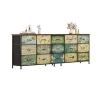VEDECASA Grande commode à 15 tiroirs en tissu avec dessus en bois et cadre en métal, motif floral rétro pour chambre à coucher, salon