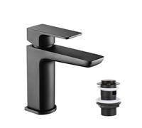 VeeBath LogoonSoft Mitigeur de lavabo carré avec bonde de vidage escamotable - Finition noire mate moderne, commande à levier unique, entrée BSP G1/2", robinets de salle de bain montés sur le plateau