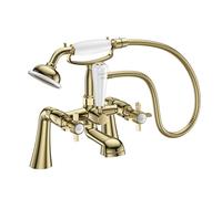VeeBath Ripple Robinet mitigeur de bain/douche traditionnel avec kit - Finition laiton brossé, double levier de commande, entrée G3/4", robinet de baignoire avec fixation de douche, robinet de salle