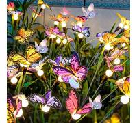 VEEKAY Lumière Solaire Jardin,2 Pièces 12LED Papillon Lampe Solaire Extérieure,IP65 Étanche,Lumières Solaires Lucioles,pour Jardin, Passage, Anniversaire, Décoration de Fête,Solar Firefly Light