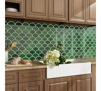 VEELIKE Carrelage Adhesif Mural 3D Vert Forêt Carrelage Autocollants Vert Écaille de poisson 6 Pièces Crédence Adhésive Cuisine pour Salle de bain Autocollant Cuisine Imperméable 30,5 cm x 30,5 cm
