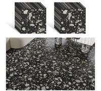 VEELIKE Dalle PVC Adhesive Sol Effet Granit Noir Carreaux Adhesif Cuisine Terrazzo Noir Carrelage Adhesif Sol Salle de Bain Imperméable Dalle PVC Garage 1.5mm 30cm × 30cm 12 Pièces
