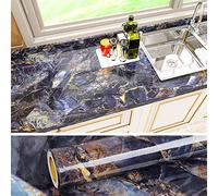 VEELIKE Papier Adhesif Marbre Bleu Papier Peint Marbre Bleu Papiers Peints Cuisine Lavable Mural Revetement Plan de Travail Cuisine Salle de Bain Auto Adhesif Salon 40 cm × 300 cm