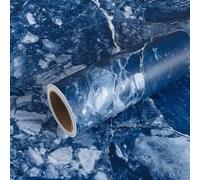 VEELIKE Papier contact marbre bleu pour comptoirs - Papier peint autocollant pour comptoir de cuisine et salle de bain - Papier peint autocollant en marbre bleu - 40 x 300 cm