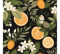 VEELIKE Papier Peint Citron Noir Vintage Papier Peint Adhesif Mural Fleuri Citron 44,5 cm x 300 cm Tropical Agrumes Fruits Adhesif Mural Decoratif Salle de Bain Décoration Cuisine Adhesif pour Meuble
