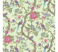 VEELIKE Papier Peint Fleur Oiseau Vert Menthe Papier Peint Fleuri Vintage Papiers Peints Floral Papiers Peints Feuillage Vert Menthe Revetement Mural Chambre Salle de Bain Amovible 44,5cmx300cm