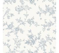 VEELIKE Papier Peint Fleuri Bleu Beige Papier Peint Autocollant Toile de Jouy Vintage 44,5 cm × 300 cm Papiers Peints Feuillage Bleu Rouleau Adhesif Decoratif Chambre Salle de Bain Couloir Amovible