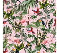 VEELIKE Papier Peint Jungle Rose Papier Peint Adhesif Mural Tropical Flamant Oiseau 44.5 cm × 300 cm Papiers Peints Feuillage Vert Rouleau Adhesif Decoratif Chambre Revetement Mural Salle de Bain