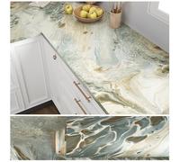 VEELIKE Papier Peint Marbre Liquide Bleu Sarcelle Doré Revetement Plan de Travail Cuisine Lavable 40 cm × 300 cm Papier Peint Adhesif Marbre Teal Or Stickers Salle de Bain Credence Cuisine Table