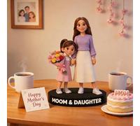 VEELU Figurine Personnalisée avec Photo Style Cartoon - Portrait sur Mesure pour Maman et Grand-mère - Idée Cadeau Original Anniversaire, Fête des Mères et Saint-Valentin - Figurine avec Gravure