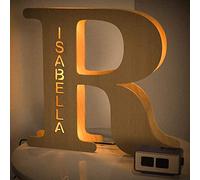 VEELU Lettres Lumières Personnalisés Prenom Alphabet Lumineux Lampe LED En Bois Gravé Mur Lumière pour Anniversaire Décoration Maison Noël