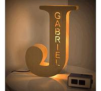 VEELU Lettres Lumières Personnalisés Prenom Alphabet Lumineux Lampe LED En Bois Gravé Mur Lumière pour Anniversaire Décoration Maison Noël