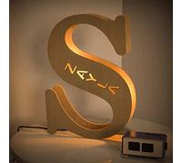 VEELU Lettres Lumières Personnalisés Prenom Alphabet Lumineux Lampe LED En Bois Gravé Mur Lumière pour Anniversaire Décoration Maison Noël