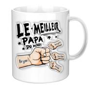 VEELU Mug Personnalisé Prénom Cadeau Fete des Peres - Tasse Le Meilleur Papa Papy avec Nom des Enfants - Papi Original Grand Pere