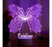 VEELU Papillon Veilleuse 3D LED pour Bébé Lampe Personnalisée avec Prenom Cadeau de Baptême pour Garçon et Fille Cadeau Naissance Fille