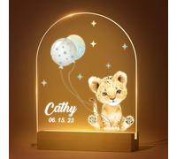 VEELU Veilleuse Bébé Personnalisé avec Prénom & Date, Cadeau Naissance et Baptême pour Fille et Garçon, Lampe de Chevet Personnalisée, Idée Cadeau de Noël