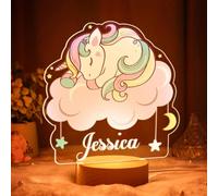 VEELU Veilleuse pour Enfant Licorne Personnalisé Prenom LED Lampe Lumière de Chevet Cadeau de Baptême pour Garçon et Fille Naissance Décoration de Chambre Bebe