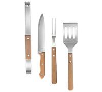 Veemoon 1ensemble Set Ustensiles Bbq Acier Inoxydable et Manche Bois de Hêtre Fourchette Spatule Pince Couteau Outils de Cuisson Légers et Antidérapants pour Camping et Grillades Plein