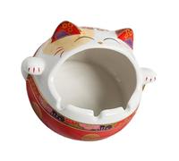 Veemoon Cendrier Décoratif en Céramique Chat Maneki Neko Rouge pour Noël, Réservoir à Mégots et Cendres de Bureau, Accessoire Décoration Intérieure Festif et Original