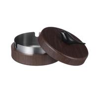 Veemoon Cendrier Design Élégant avec Couvercle en Bois de Noyer et Acier Inoxydable Noir Isolant la Fumée, pour Décoration Intérieure et Bureau