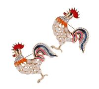 Veemoon Épingle Amusante Coq en Alliage avec Incrustation Complète de Cristaux, Lot de 2 Pièces, Bijoux pour Femmes, Accessoire Solide et Original pour Vêtements