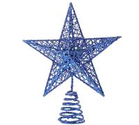 Veemoon Etoile Sapin Bleu NoëL Decoration Cimier Sapin De NoëL Pailleté ÉToile en MéTal ÉToile Scintillante 5 Points Pentagramme Ornement d'arbre pour La DéCoration, 20CM