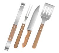 Veemoon Kit Ustensiles Barbecue Inox avec Manche Bois pour Camping Pique- Set Complet Fourchette Spatule Couteau Pince Résistant et Portable pour Barbecue Extérieur