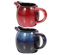 Veemoon Lot de 2 Pichets à Lait en Céramique, Petits Pots à Crème 150 Ml, Finition Émaillée Rouge et Bleu, Pichet à Sauce Poignée, pour Café et Thé, Accessoires Cuisine pour Restauration