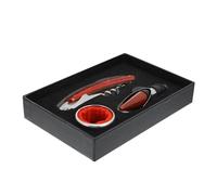 Veemoon Lot De 3 Set De Ouvre-Bouteilles Vin en Métal Verseur à Vin, Collier Anti-Goutte en Tissu Rouge, Accessoire Multifonction pour Bar, Maison Et Restaurant, Coffret Présent Élégant
