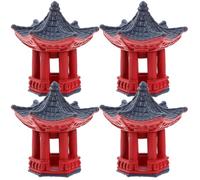 Veemoon Lot de 4 mini statues de pavillon en résine Pagode japonaise pour décoration de bonsaï, mini paysaï, mini décorations de jardin, bureau et décoration intérieure et extérieure 3,8 x 3,7 x 3,7