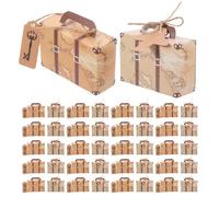 Veemoon Lot de 60 Mini Boîtes à Dragées de Valise en Papier Kraft Vintage avec Étiquettes et Ficelle pour Mariage ou Shower, Emballage Pratique et Portable