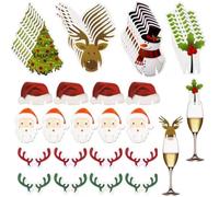 Veemoon Marque-verres de Fête Noël 80 Pièces Assortis - Décorations pour Verres à Vin Père Noël Renne Bonhomme de Neige Sapin et Cloche - Breloques Légères et Festives pour Repas et