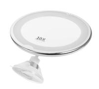 Veemoon Miroir de Maquillage Rotatif LED Grossissant 10x Ventouse | Fonctionne 3 Piles Aaa Non Incluses, ABS et Verre, Argenté, Usage Bureau et Salle de Bain