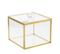 Veemoon Petit bocal carré en verre avec couvercle à bordure dorée pour | Pot de rangement transparent 10 x 10 cm pour coiffeuse, idéal pour les cotons et les éponges à maquillage. Facile à nettoyer.