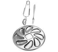 Veemoon Plateau à Huîtres Espace Ample Multifonction en Acier Inoxydable Argenté, Assiette Élégante Fourchette et Pince à Huîtres pour Fruits de Mer Lors D'événements