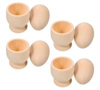 Veemoon Porte-œufs de Pâques Décoratif en Bois, 4 Sets, Beige, Support à Œufs de Cup, Facile à Nettoyer, pour Décoration D'œufs de Pâques Cuisine, Garçon et Filles