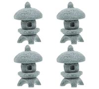 Veemoon Statue de Pagode et Apparence Réaliste 4 Pièces en Grès Miniature Finition Soignée pour Décoration Zen Extérieure, Ornement pour Jardin et Mini Jardin