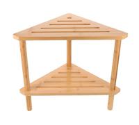 Veemoon Tabouret d'angle en Bambou, Rangement Double Niveau | Structure Triangulaire à Deux Niveaux, Base Élargie Stable, pour Petite Salle de Bain et Hôtel