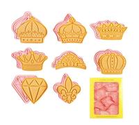 Veeteah Emporte-pièces Timbres,Emporte-pièces en forme de couronne,Coupe-fondant série Princess Crown - Moule à biscuits de dessin animé, coupe-princesse, ensemble de pâtisserie pour, tampons