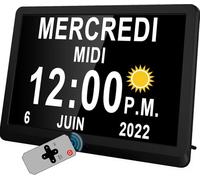 Véfaîî 10 Pouces Grand Horloge Numérique, Automatique de L'Heure D'été, Réveil Murale Silencieux avec 20 Rappels Personnalisés pour Les Adultes et Les Enfants et la maladie d'Alzheimer