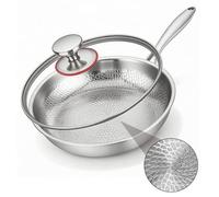 VeftBltrem Poêle à frire en titane avec couvercle, poêle à frire en titane avec motif martelé, résistante aux rayures, anti-adhésive, pour la cuisine et le camping (30cm)