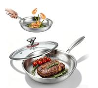 VeftBltrem Poêle à frire en titane avec couvercle, poêle à frire en titane avec motif martelé, résistante aux rayures, anti-adhésive, pour la cuisine et le camping (24cm)