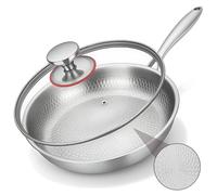 VeftBltrem Poêle à frire en titane avec couvercle, poêle à frire en titane avec motif martelé, résistante aux rayures, anti-adhésive, pour la cuisine et le camping (28cm)