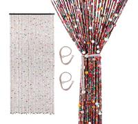 VeftBltrem Rideau de perles / Rideau de porte en bambou 200x90cm avec 2 rubans en lin, fait main, naturel, rideau de porte, rideau à fils, protection contre les insectes et les mouches pour chambre à