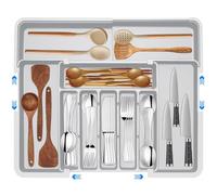 Veftsvy Range-couverts pour tiroirs, avec 9 compartiments, grand range-couverts réglable pour couteaux, fourchettes, cuillères, pour ranger les couverts de cuisine, le rangement des tiroirs, gris