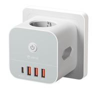 VEFVE Multiprise Murale USB C PD 20W - Prise Secteur USB, Cube Multi Prise 7-en-1 avec Interrupteur, 1 Port USB-C, 3 Ports USB-A et 3 Prises 3680W - Idéale pour Maison et Bureau