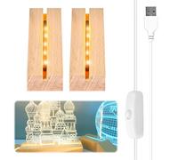 Vegena 2 Pièces Socle Lumineux Led Bois, Base Led Lumineuse Support LED avec Interrupteur Usb pour Affichage De Bureau Boule De Cristal Plaque Acrylique (10cm de Long, Blanc Chaud)